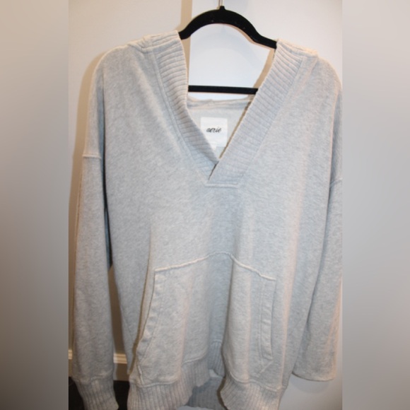 Aerie Down‑To‑Earth Henley Hoodie Oversized Gray Sweatshirt — XS - Picture 5 of 13